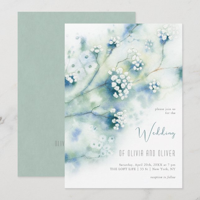 Convites Casamento de Flores Brancas Pequenas (Frente/Verso)