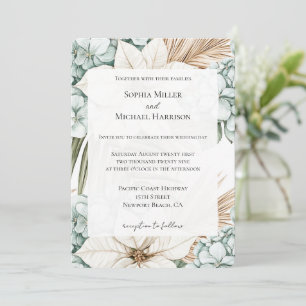 Convites Casamento de Flores Brancas Tropicais Azuis