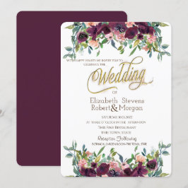 Convites Casamento de Flores Chic Burgundy