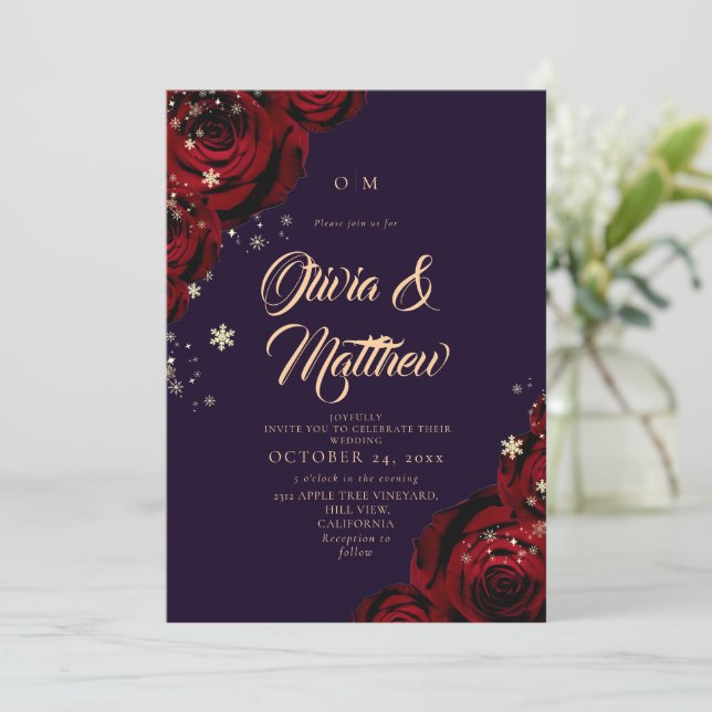 Convites Casamento de Flores Cobertas de Neve Desenhadas à  (Em pé/Frente)