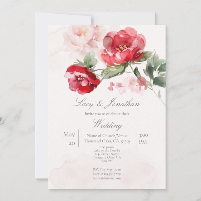 Convites Casamento de flores coloridas de água vermelha (Frente)