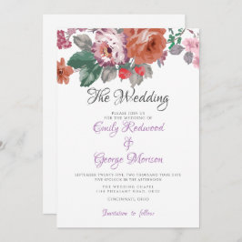 Convites Casamento de Flores Coloridas de Aquarela