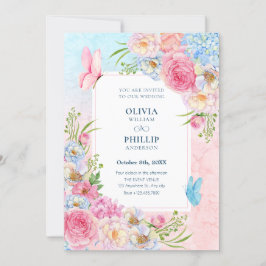 Convites Casamento de flores cor-de-água rosa azul