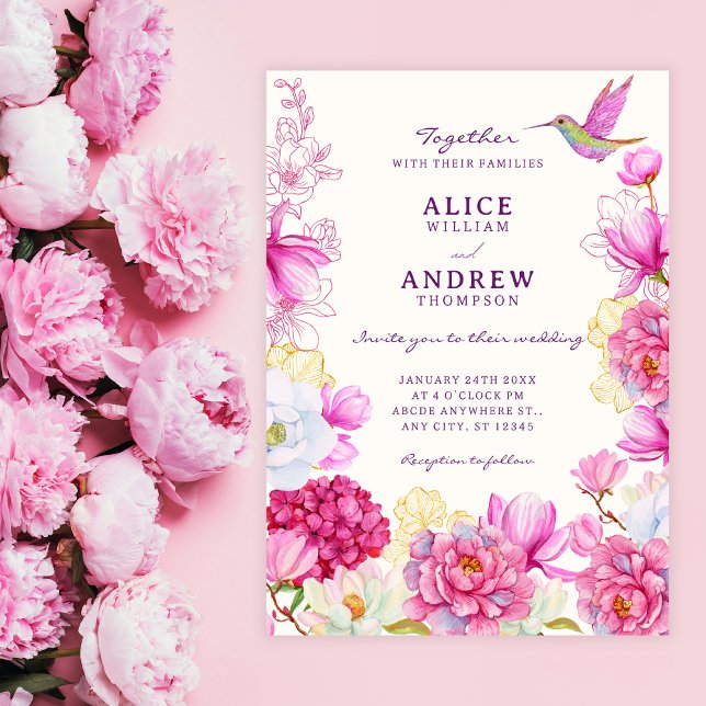 Convites Casamento de flores cor-de-rosa (Criador carregado)