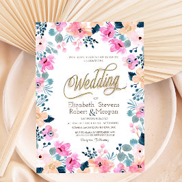 Convites Casamento de Flores Cor-de-Rosa Jardim Chic