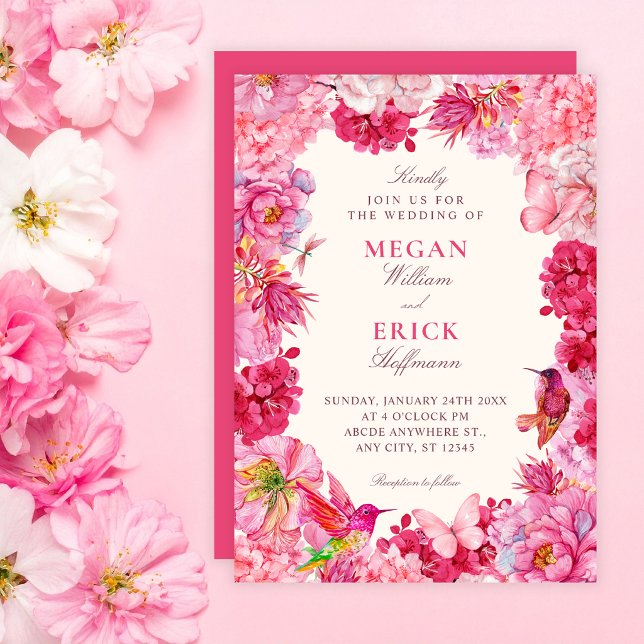 Convites Casamento de flores cor-de-rosa rústicas (Criador carregado)