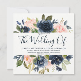 Convites Casamento de Flores de Água Azul Rosa e Marinho