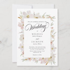 Convites Casamento de Flores de Água com Creme e Blush