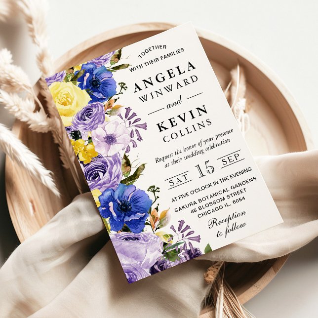 Convites Casamento de flores de água-marra com roxo e creme (Criador carregado)