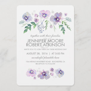 Convites Casamento de Flores de Água Púrpura Azul