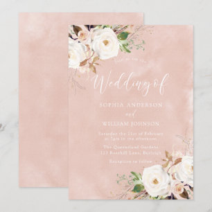 Convites Casamento de Flores de Água Rosa-Rosa