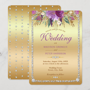 Convites Casamento de Flores de Aquarela Diamante
