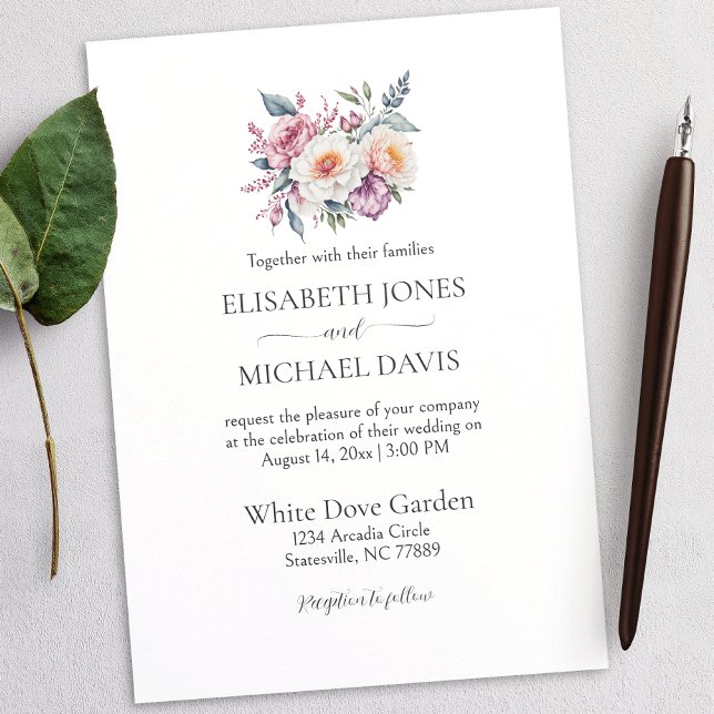 Convites Casamento de Flores de Aquarela Elegante (Elevate your special day with this captivating watercolor floral wedding invitation.)