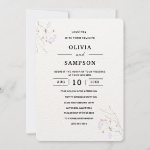 Convites Casamento de flores de aquarela minimalista branca