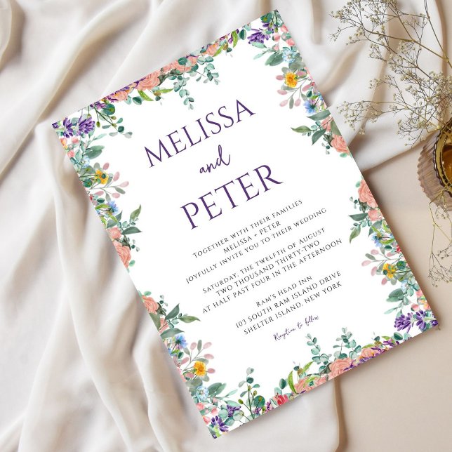 Convites Casamento de Flores de Aquarela Moderna (Criador carregado)