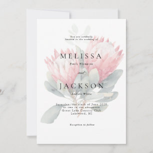 Convites Casamento de Flores de Aquarela Protea Blush