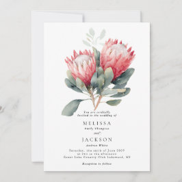 Convites Casamento de Flores de Aquarela Protea Blush