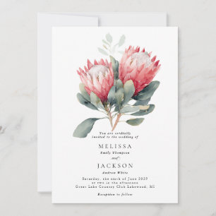 Convites Casamento de Flores de Aquarela Protea Blush