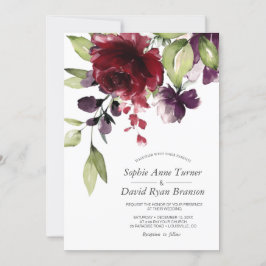 Convites Casamento de Flores de Aquarela Puro e Borgonha Ún