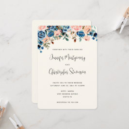 Convites Casamento de Flores de Aquarela Rosa e Azul