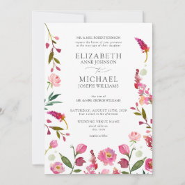 Convites Casamento de Flores de Aquarela Rosa Elegante Clás