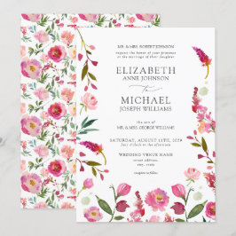 Convites Casamento de Flores de Aquarela Rosa Elegante Clás