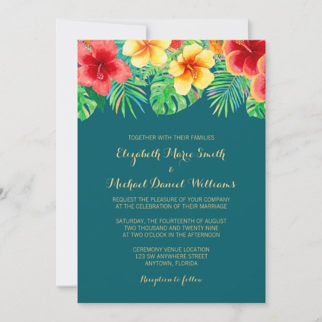 Convites Casamento de Flores de Aquarela Tropical (Frente)