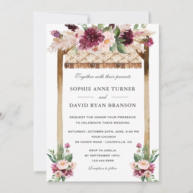 Convites Casamento de Flores de Borgonha da Cobra d'Água El (Frente)