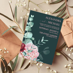 Convites Casamento de Flores de Borgonha Emerald Green