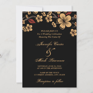 Convites Casamento de Flores de Cereja com Sakura Dourada e
