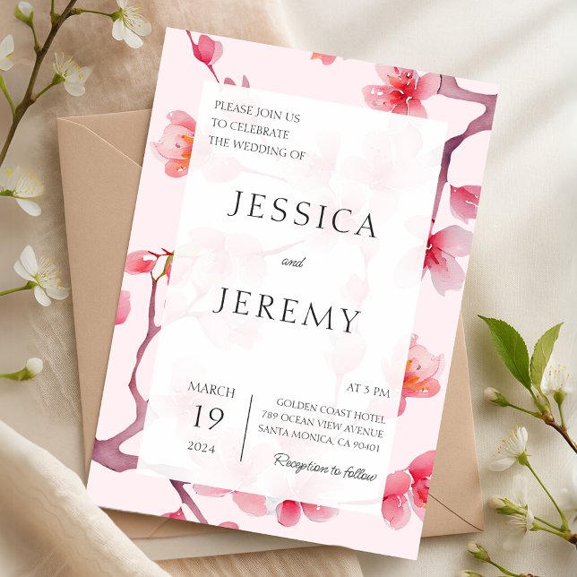 Convites Casamento de Flores de Cereja Japonês Blush Sakura (Blush Pink Sakura Japanese Cherry Blossom Wedding Invitation)