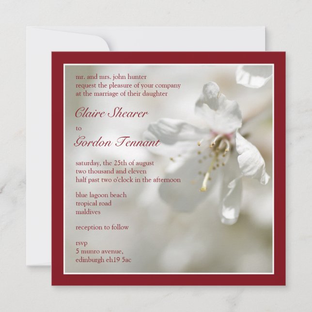 Convites Casamento de Flores de Cereja Vermelha (Frente)