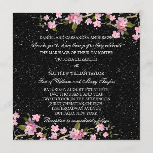 Convites Casamento de flores de cerejeira japonesa cor-de-r