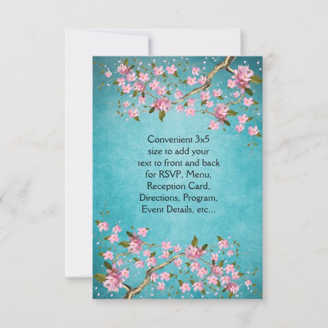Convites Casamento de Flores de Cerejeira Japonesas Azul Tu (Frente)