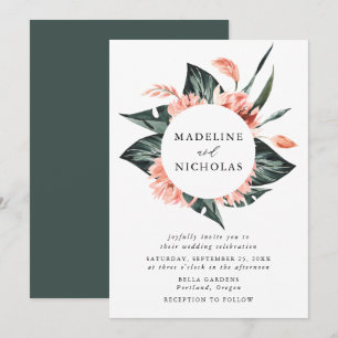 Convites Casamento de Flores de Coral Tropicais em Aquarela