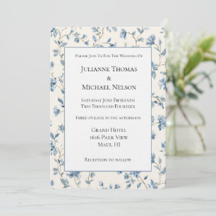Convites Casamento de Flores de Creme Azul Bonito