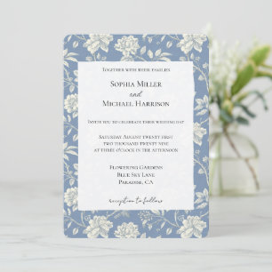 Convites Casamento de Flores de Creme Azul Romântico Bonito