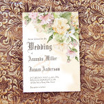 Convites Casamento de flores de creme pastel herdadas<br><div class="desc">Vintage pastel creme de flores convite para casamento,  antigo roteiro de caligrafia em inglês com flores vintage com QR RSVP nas costas.</div>