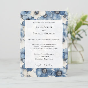 Convites Casamento de Flores de Denim Branco Azul