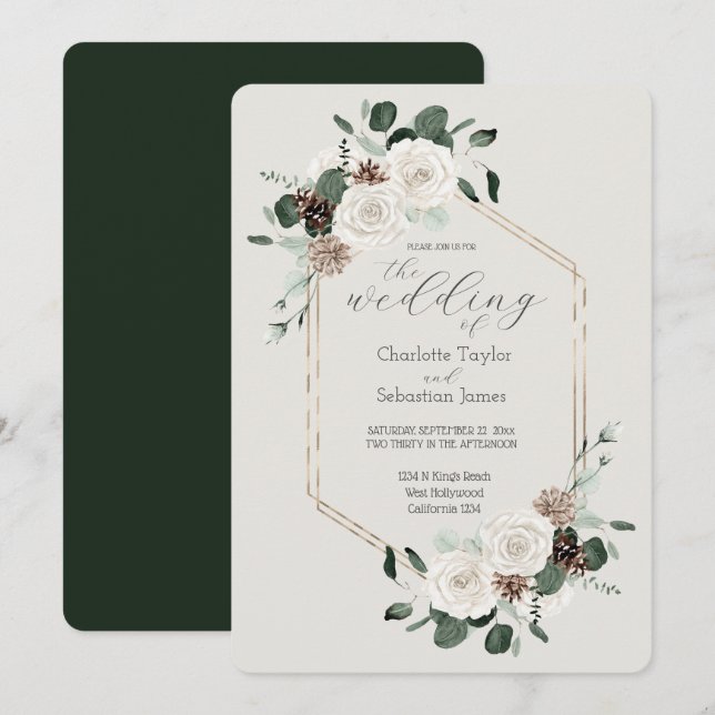 Convites Casamento De Flores De Emerald Green E Creme (Frente/Verso)