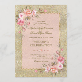 Convites Casamento de Flores de Estirpe Dourada com Brilhan