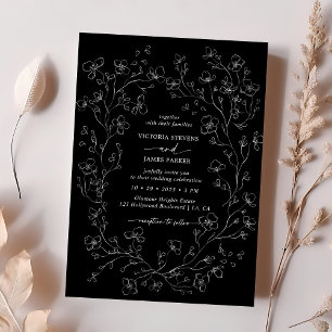 Convites Casamento de Flores de Flor Branca e Negra Elegant