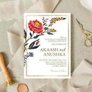 Convites Casamento de Flores de Fogo Clássicas Douradas