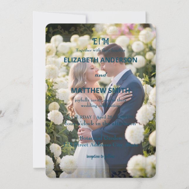 Convites Casamento de flores de fotos Douradas e brancas da (Frente)