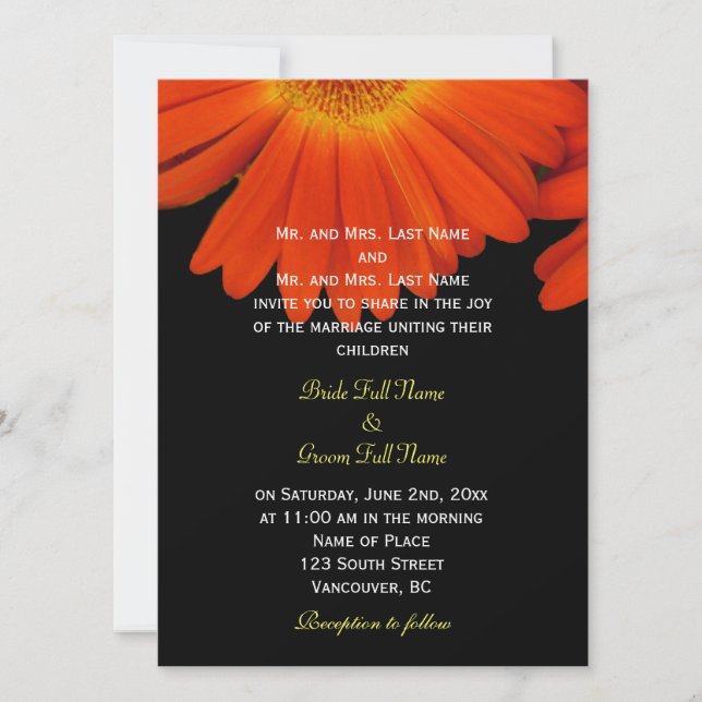Convites Casamento de flores de gerbera laranja legante (Frente)