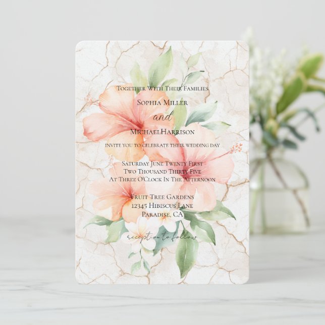 Convites Casamento de Flores de Hibisco Brisa de Verão (Em pé/Frente)