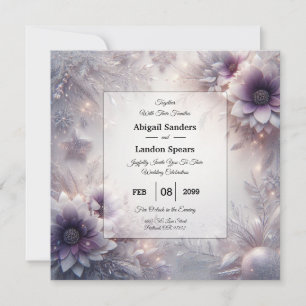 Convites Casamento de Flores de Inverno Prateadas e Suaves 
