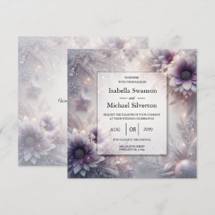 Convites Casamento de Flores de Inverno Prateadas e Suaves