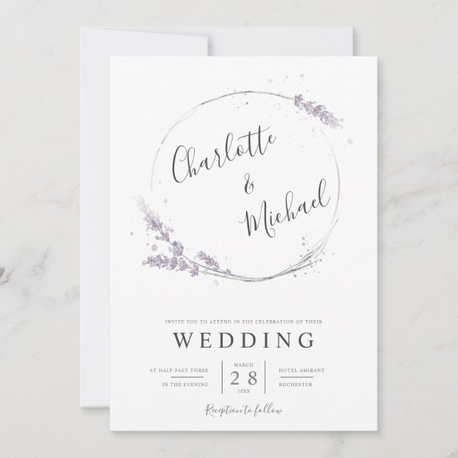 Convites Casamento de flores de lavanda aquática (Frente)