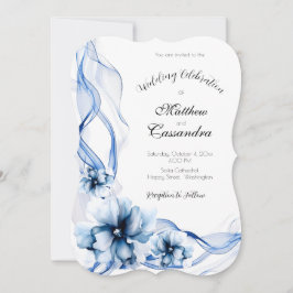Convites Casamento de Flores de Marinho Azul Elegante Dusty